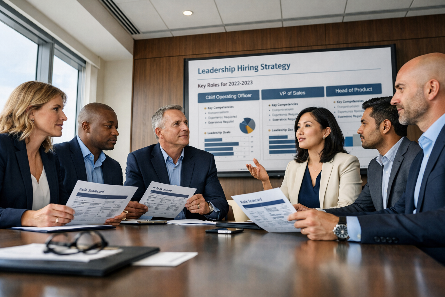 Executive leadership team discussing growth plans